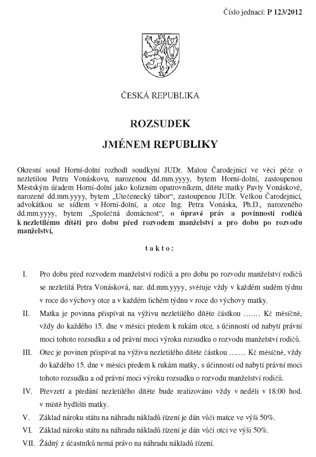 Příklad typického rozsudku modelu „osvícení soudci“